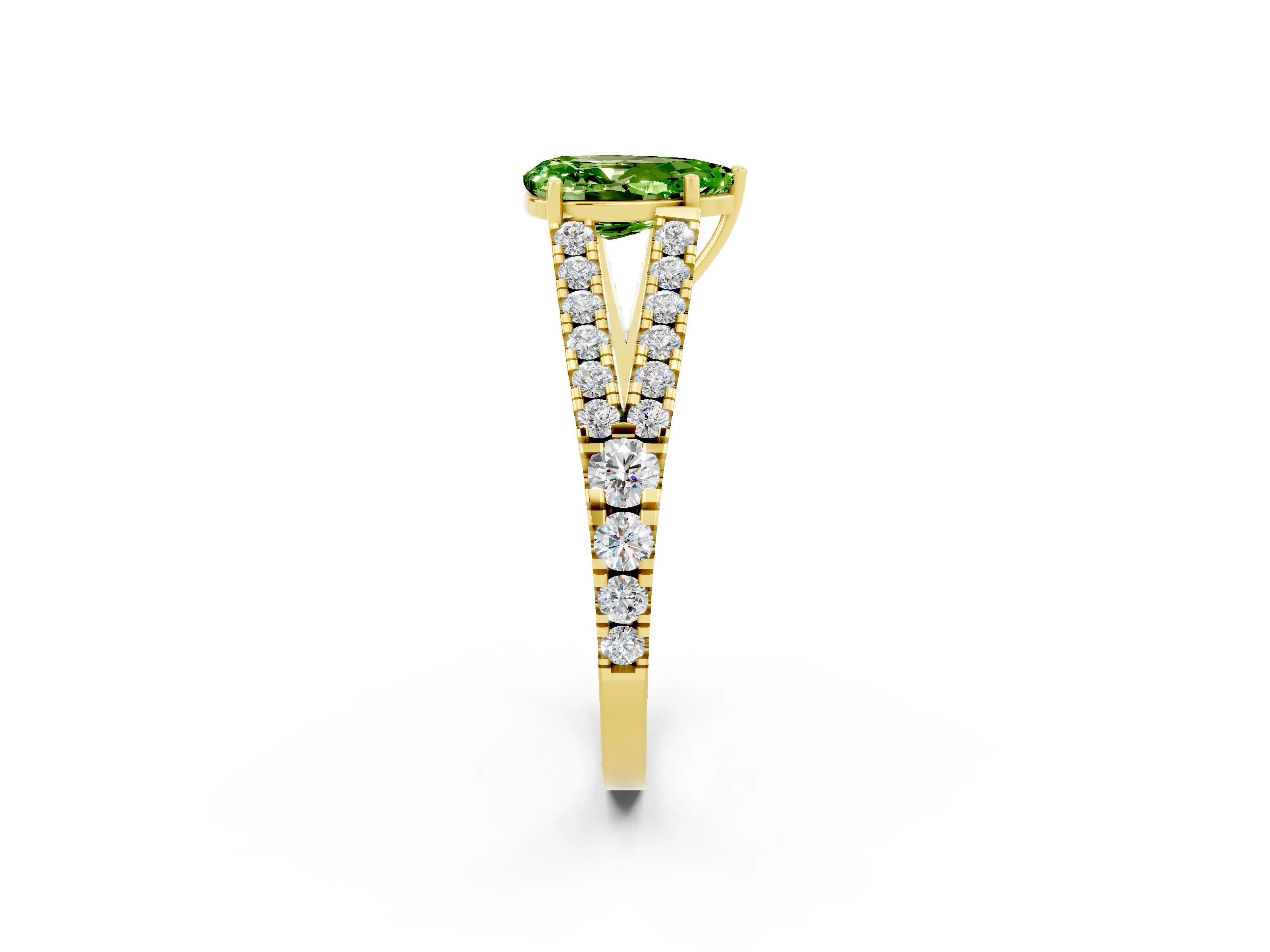 Yellow gold Pear Cut Cut Split Shank Pave Diamond Engagement Ring with Four-Prong Setting_2