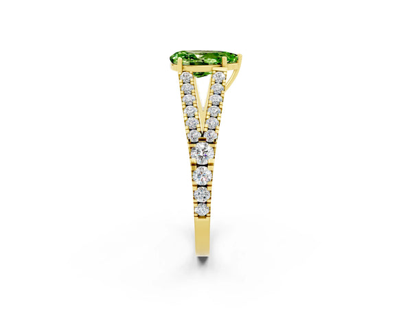 Yellow gold Pear Cut Cut Split Shank Pave Diamond Engagement Ring with Four-Prong Setting