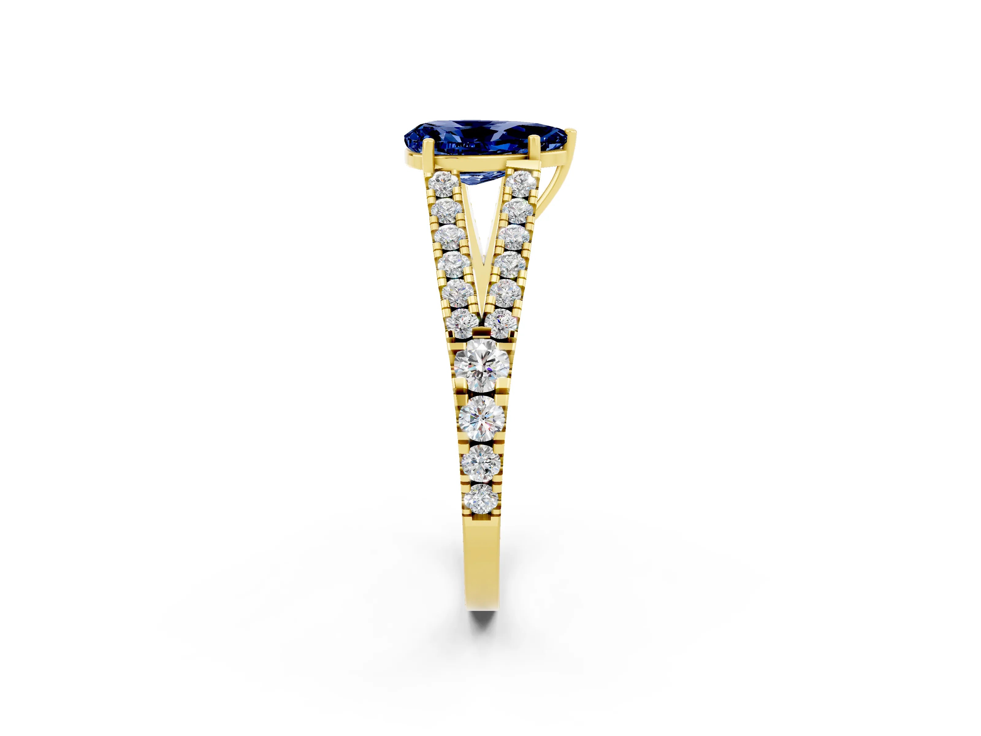 Yellow gold Pear Cut Cut Split Shank Pave Diamond Engagement Ring with Four-Prong Setting_2