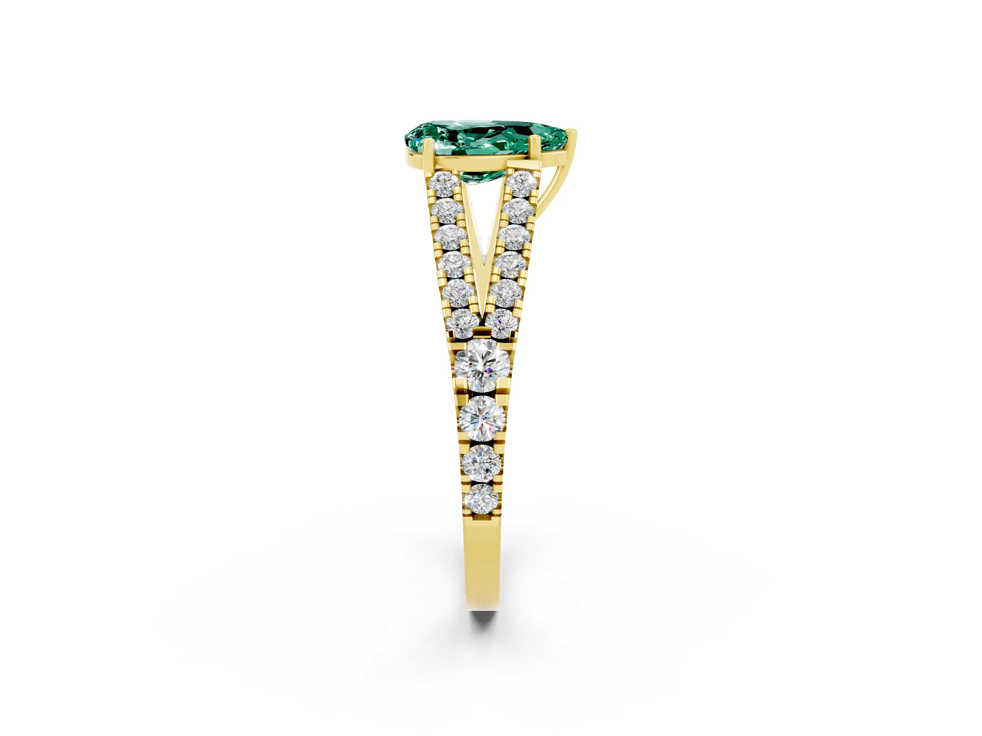 Yellow gold Pear Cut Cut Split Shank Pave Diamond Engagement Ring with Four-Prong Setting_2