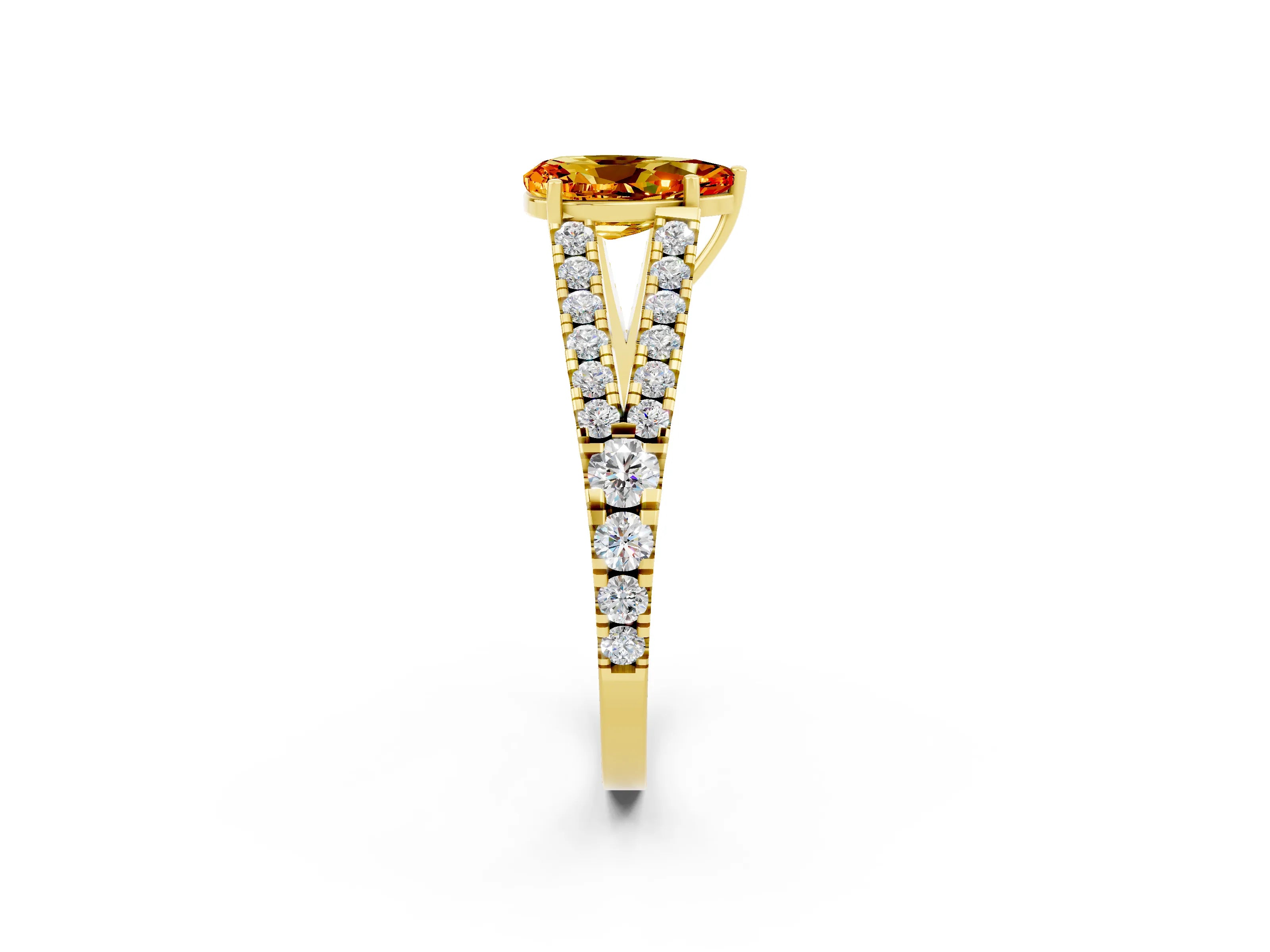 Yellow gold Pear Cut Cut Split Shank Pave Diamond Engagement Ring with Four-Prong Setting_2