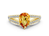 Yellow gold Pear Cut Cut Split Shank Pave Diamond Engagement Ring with Four-Prong Setting