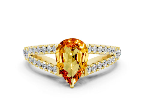 Yellow gold Pear Cut Cut Split Shank Pave Diamond Engagement Ring with Four-Prong Setting