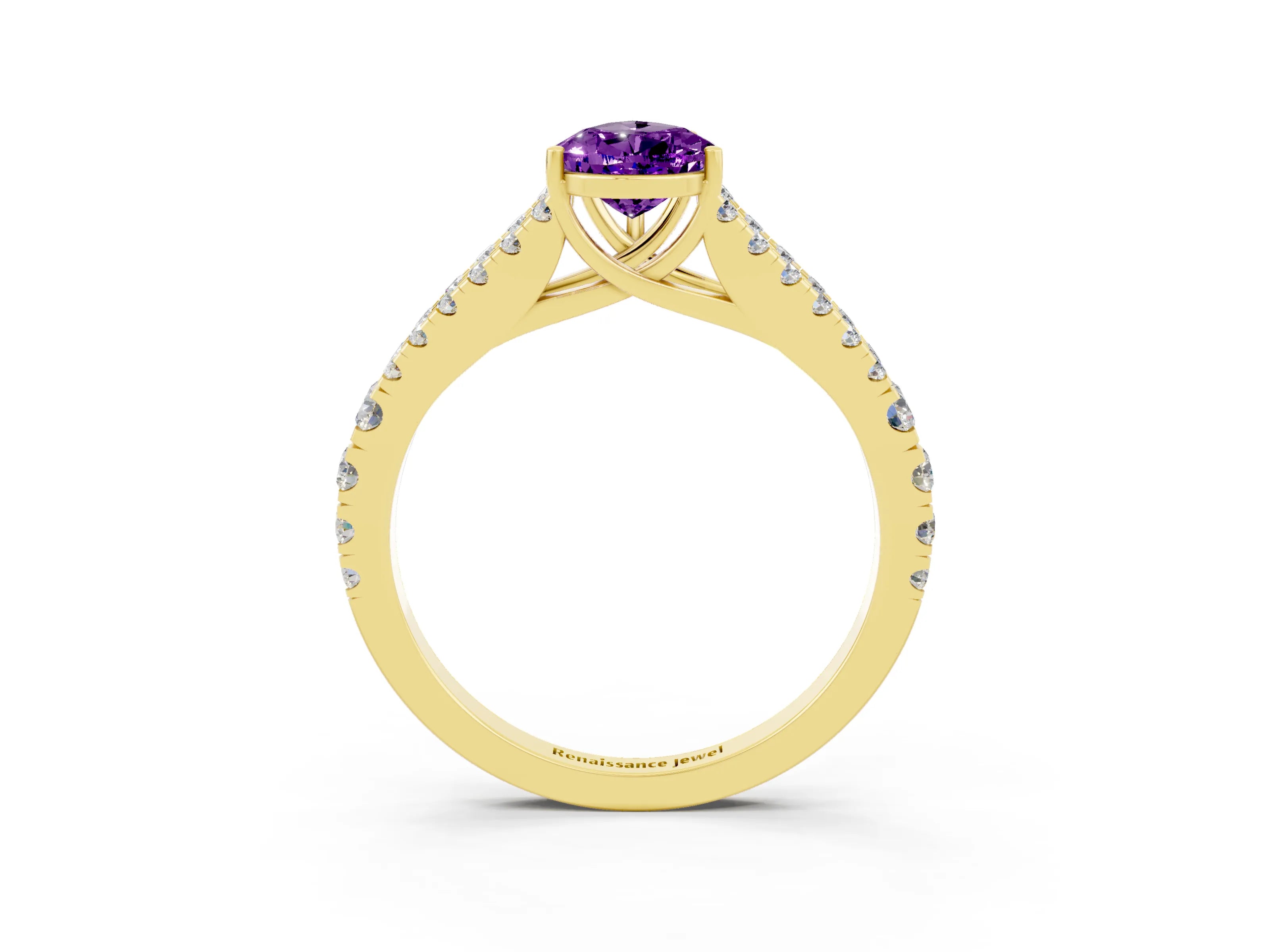 Yellow gold Pear Cut Cut Split Shank Pave Diamond Engagement Ring with Four-Prong Setting_3