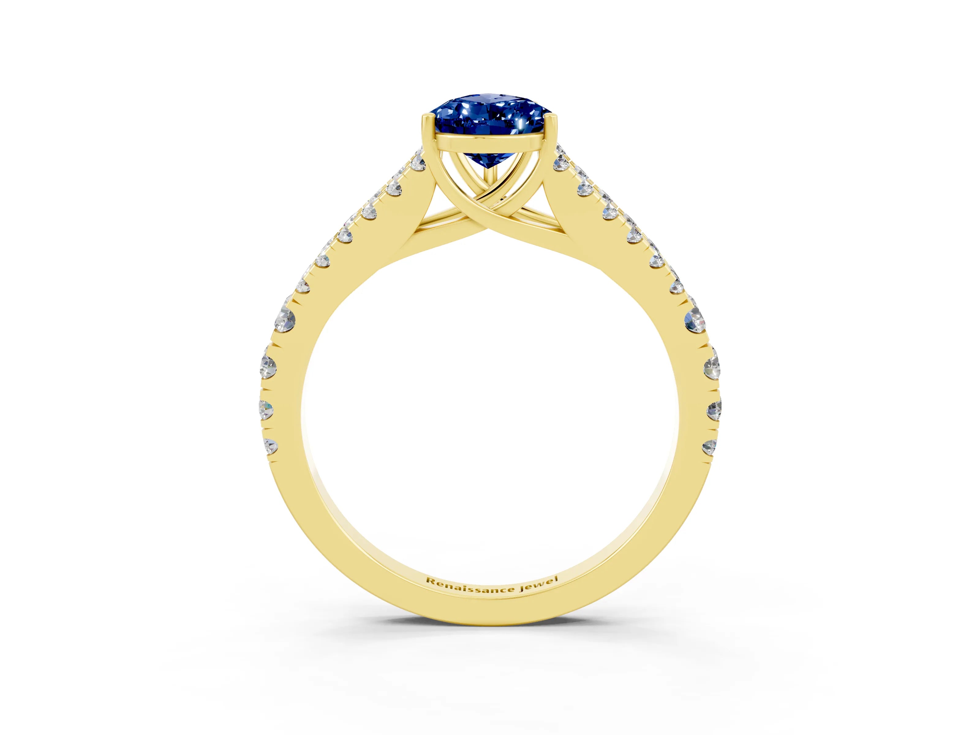 Yellow gold Pear Cut Cut Split Shank Pave Diamond Engagement Ring with Four-Prong Setting_3