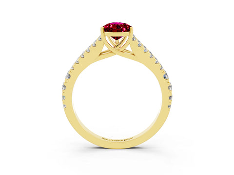 Yellow gold Pear Cut Cut Split Shank Pave Diamond Engagement Ring with Four-Prong Setting_3