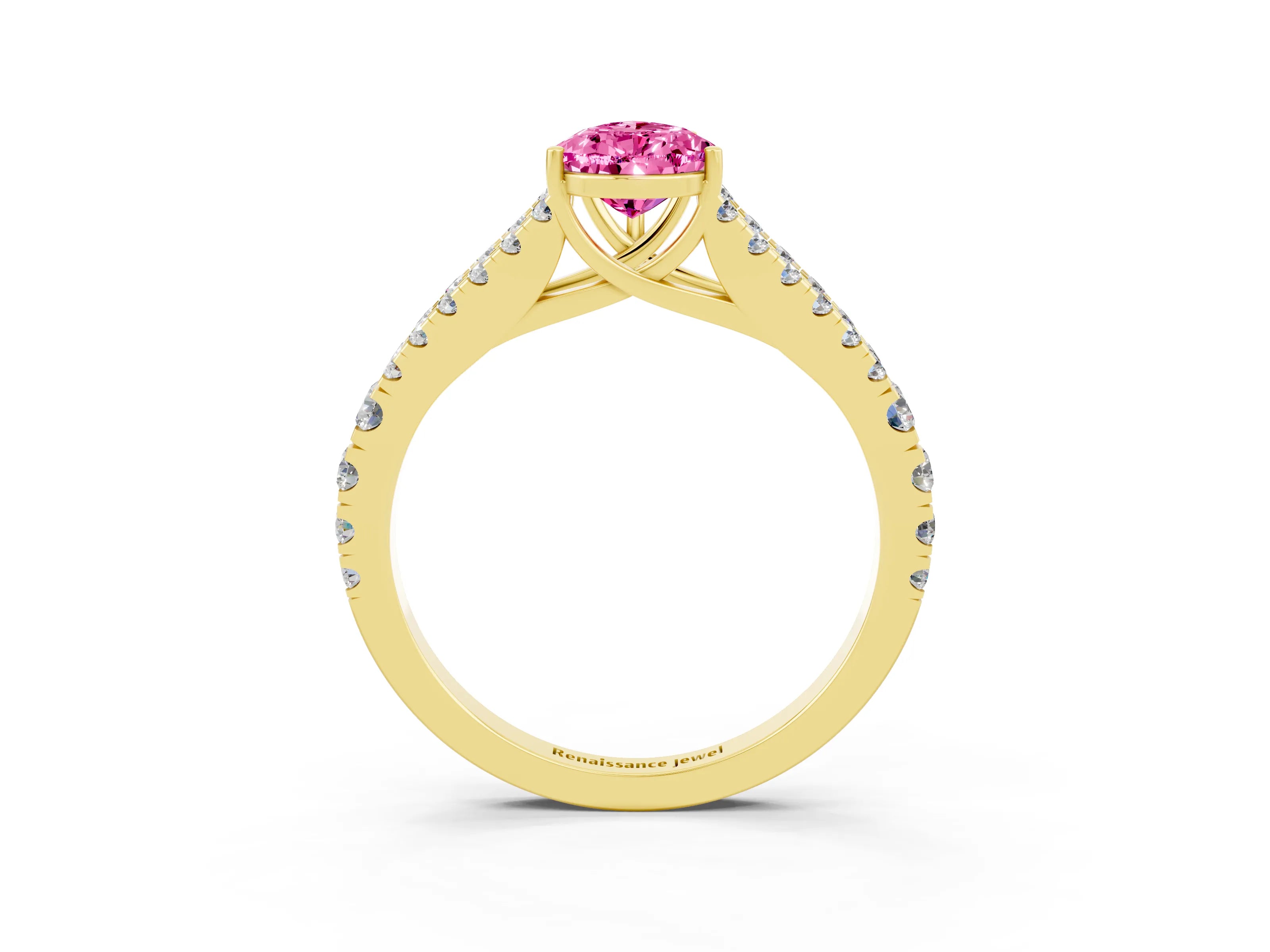 Yellow gold Pear Cut Cut Split Shank Pave Diamond Engagement Ring with Four-Prong Setting_3
