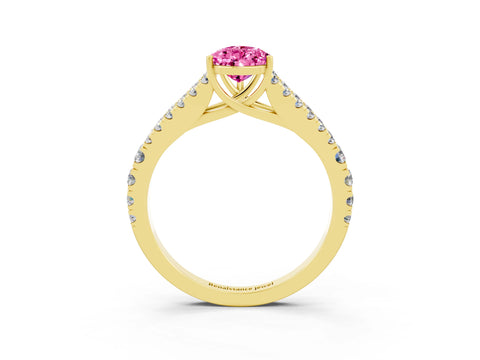 Yellow gold Pear Cut Cut Split Shank Pave Diamond Engagement Ring with Four-Prong Setting_3