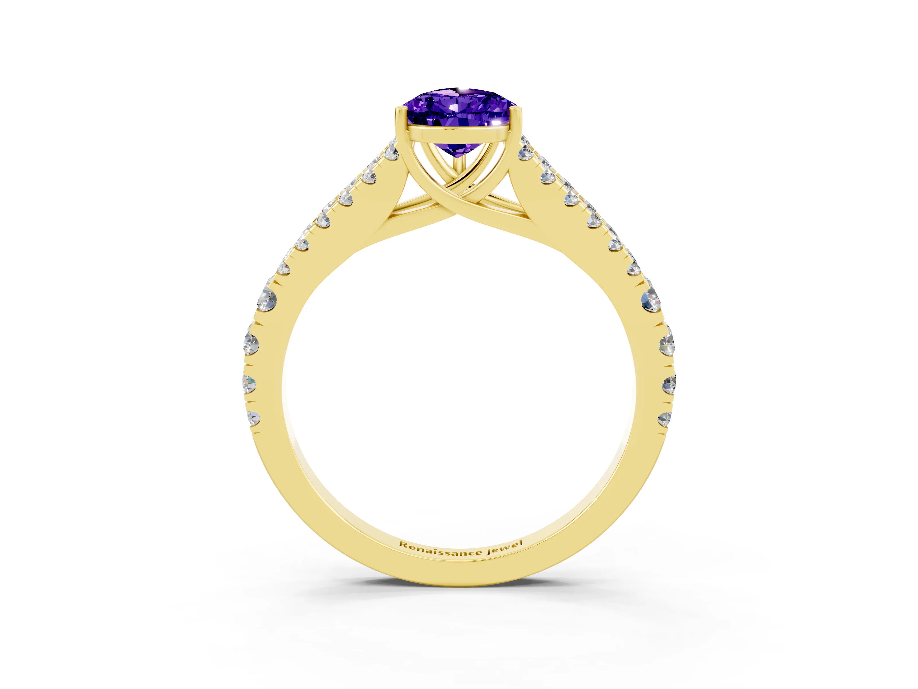 Yellow gold Pear Cut Cut Split Shank Pave Diamond Engagement Ring with Four-Prong Setting_3