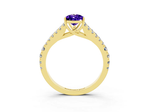 Yellow gold Pear Cut Cut Split Shank Pave Diamond Engagement Ring with Four-Prong Setting_3