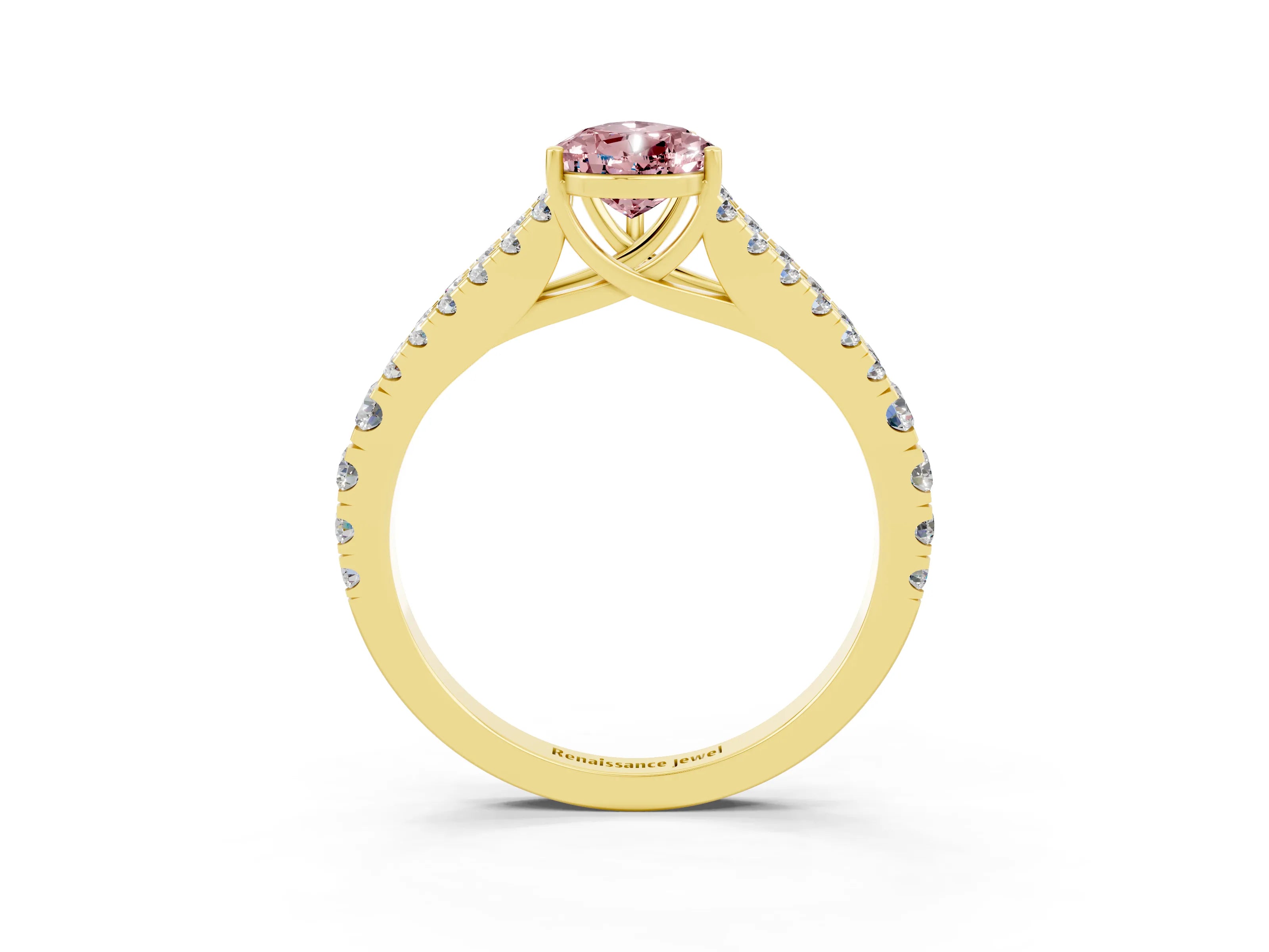 Yellow gold Pear Cut Cut Split Shank Pave Diamond Engagement Ring with Four-Prong Setting_3