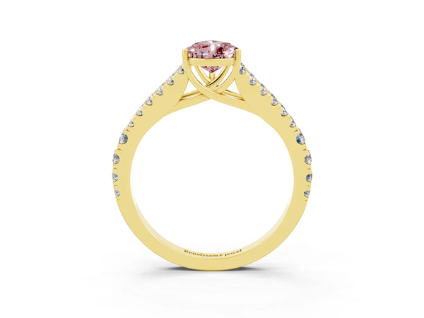 Yellow gold Pear Cut Cut Split Shank Pave Diamond Engagement Ring with Four-Prong Setting