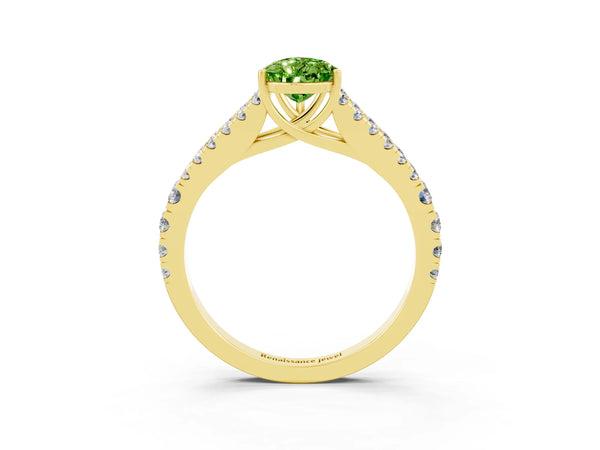 Yellow gold Pear Cut Cut Split Shank Pave Diamond Engagement Ring with Four-Prong Setting