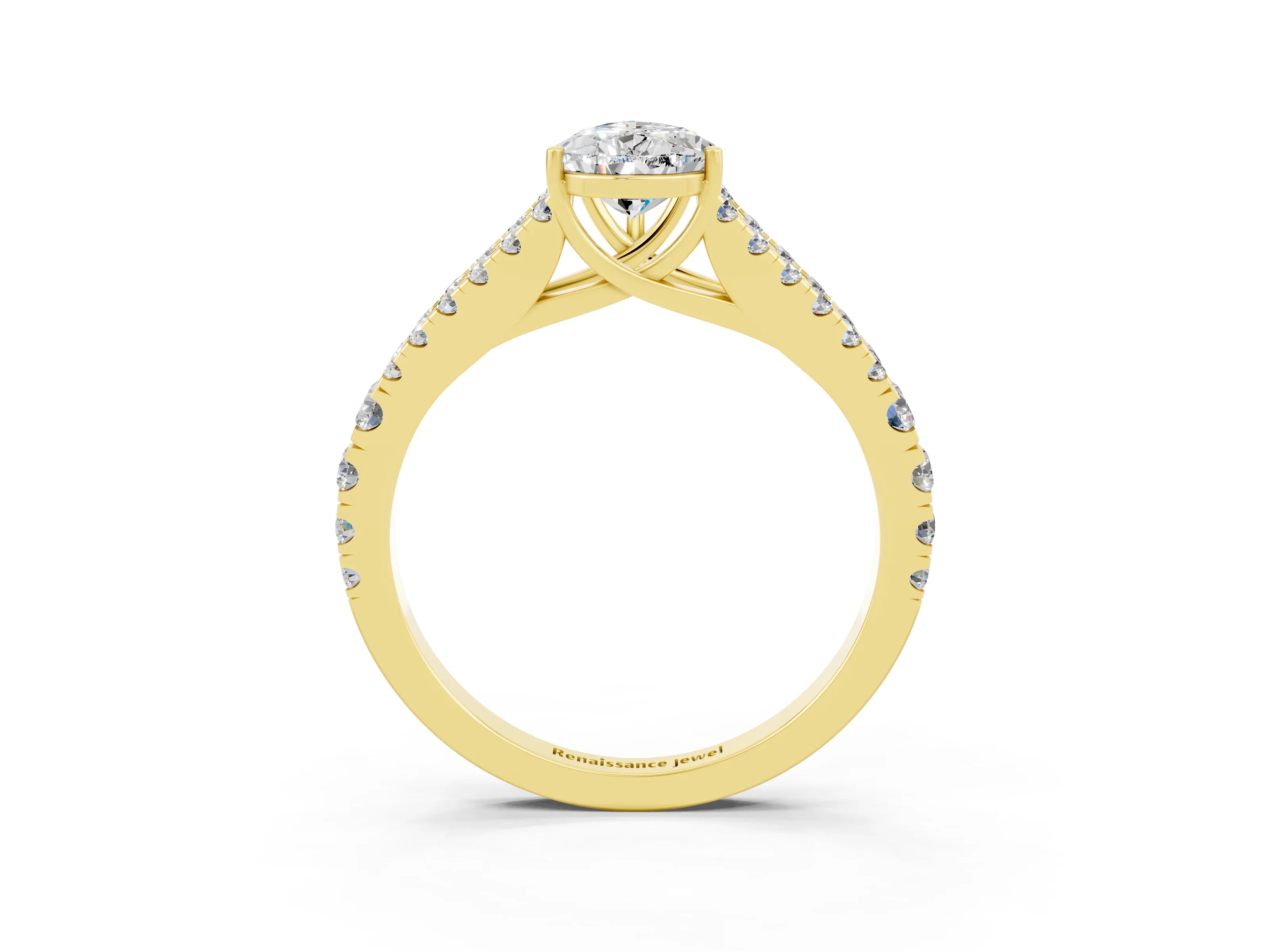 Yellow gold Pear Cut Cut Split Shank Pave Diamond Engagement Ring with Four-Prong Setting_3