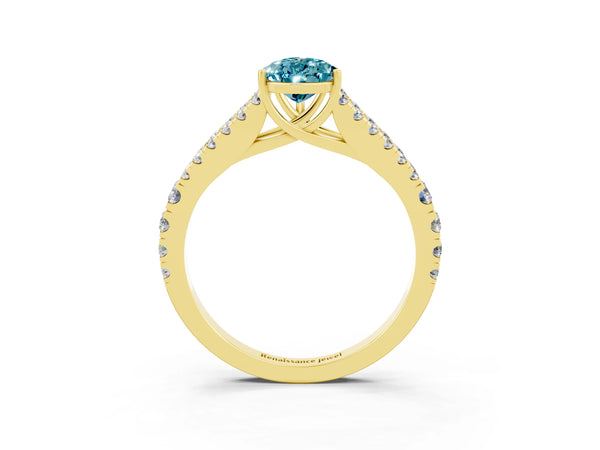 Yellow gold Pear Cut Cut Split Shank Pave Diamond Engagement Ring with Four-Prong Setting