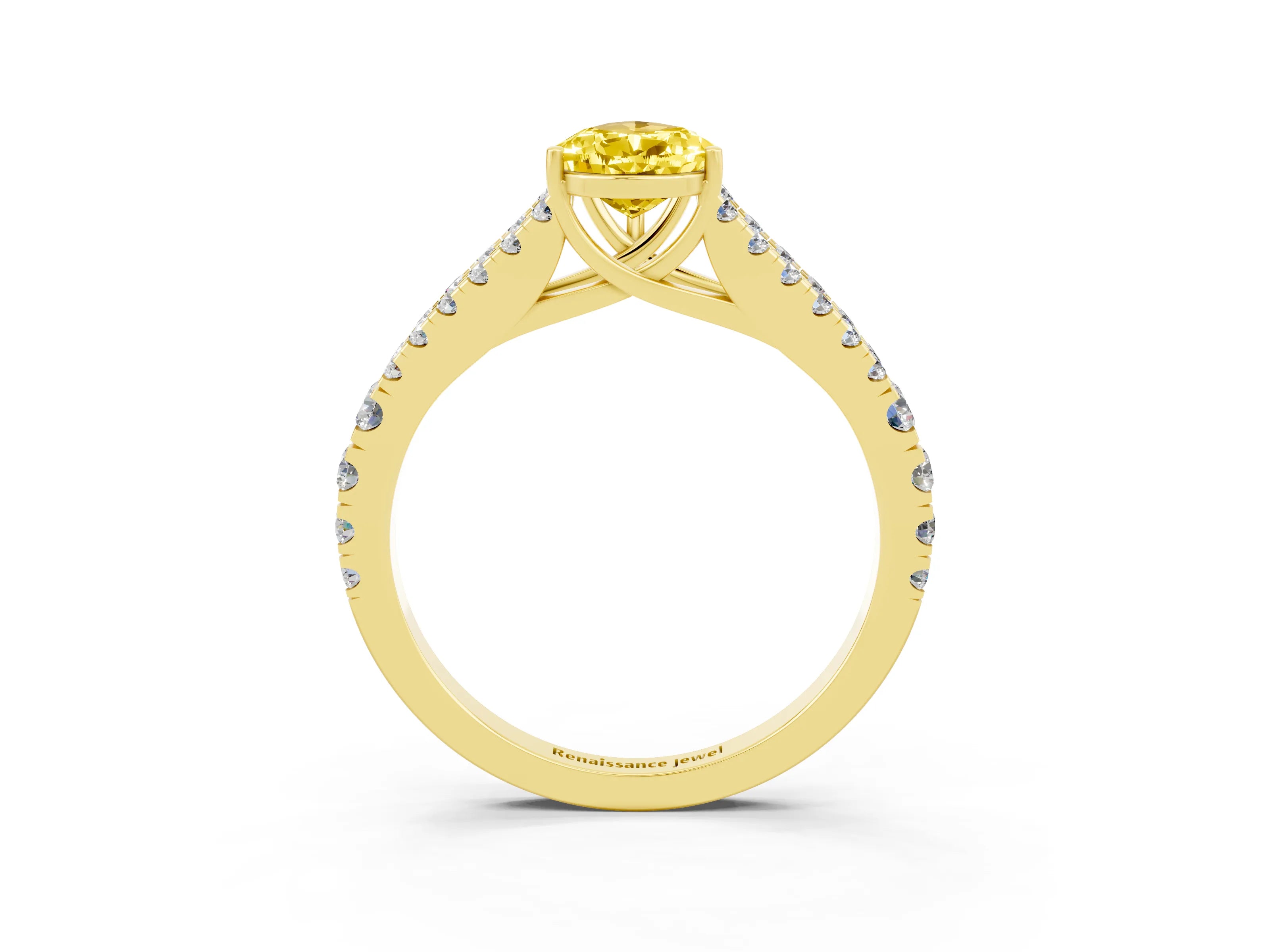 Yellow gold Pear Cut Cut Split Shank Pave Diamond Engagement Ring with Four-Prong Setting_3