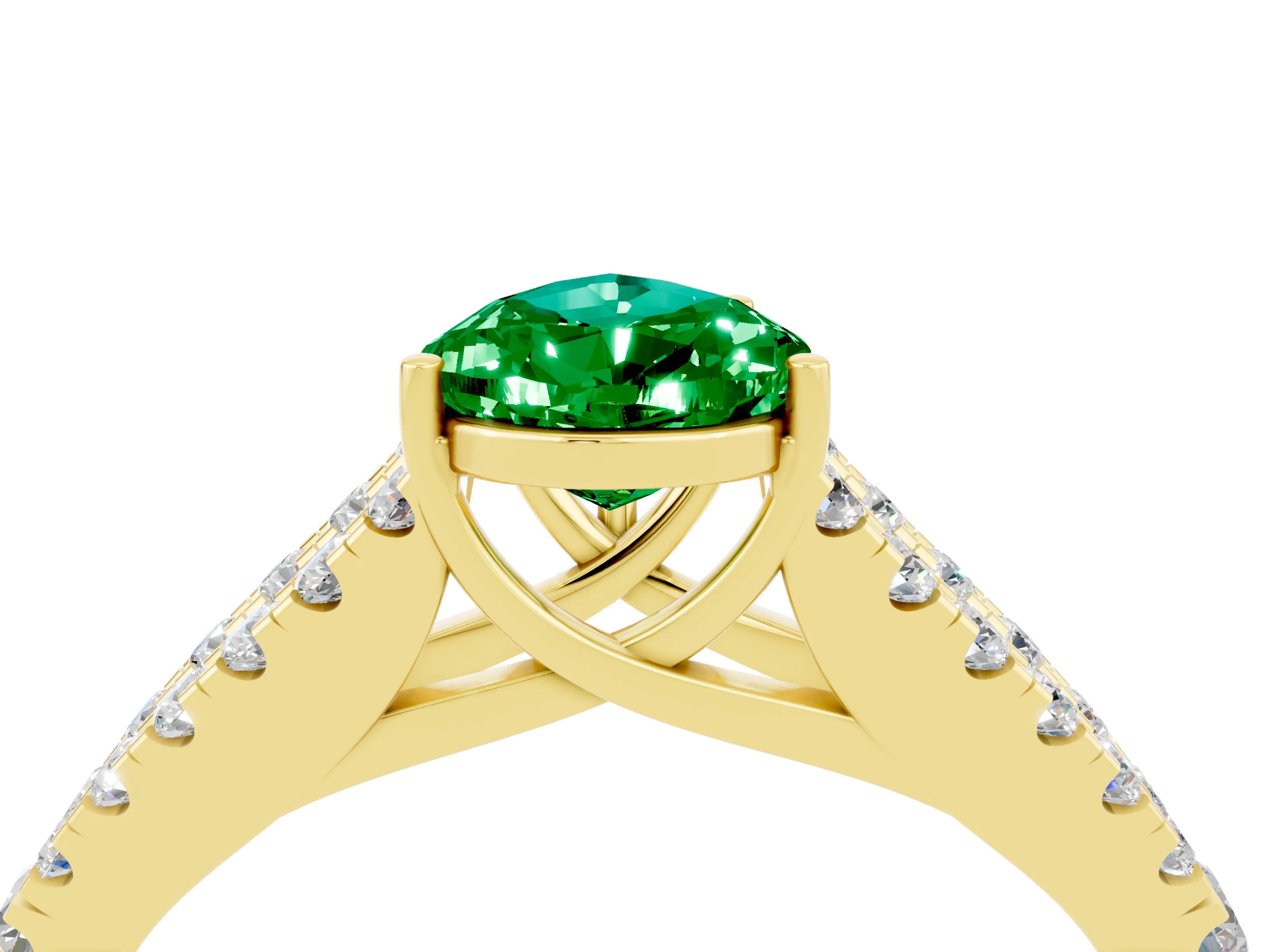 Yellow gold Pear Cut Cut Split Shank Pave Diamond Engagement Ring with Four-Prong Setting_4