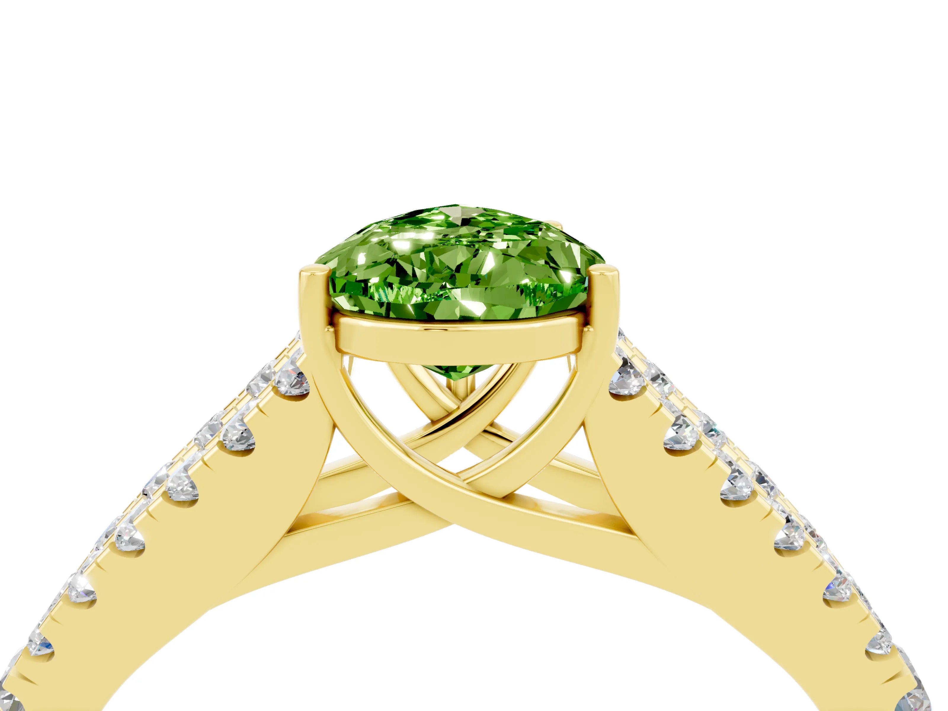 Yellow gold Pear Cut Cut Split Shank Pave Diamond Engagement Ring with Four-Prong Setting_4