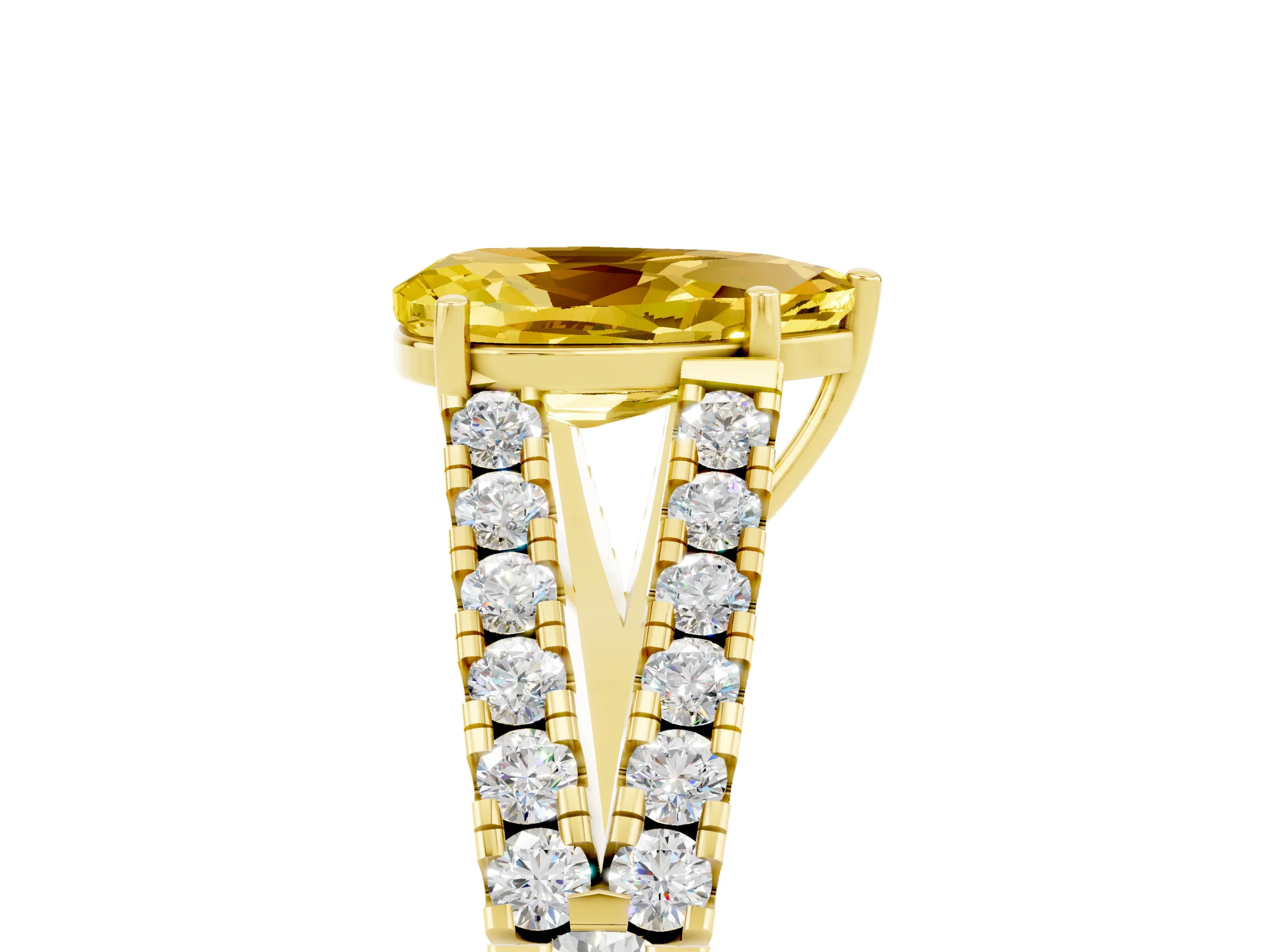 Yellow gold Pear Cut Cut Split Shank Pave Diamond Engagement Ring with Four-Prong Setting_5
