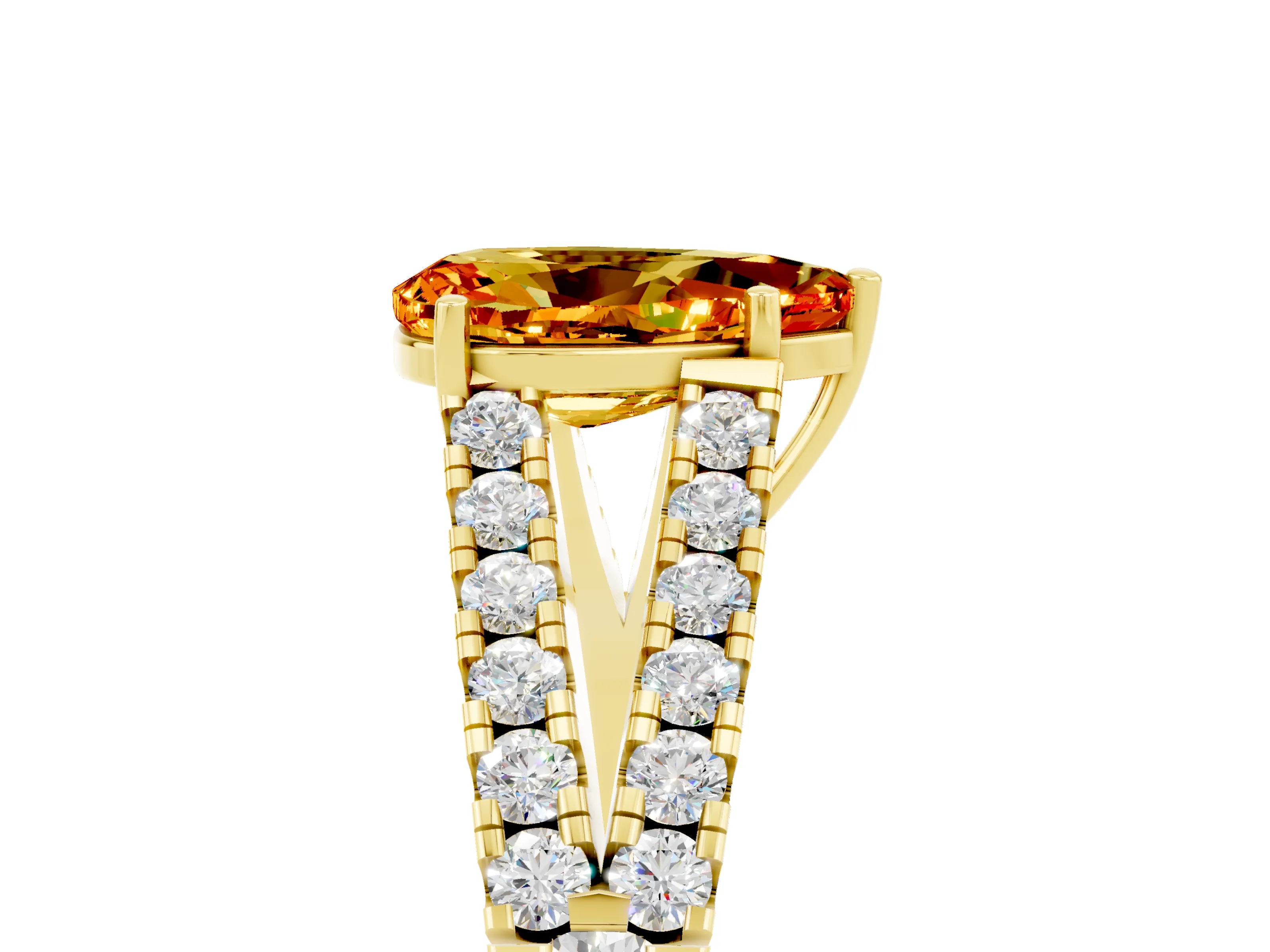 Yellow gold Pear Cut Cut Split Shank Pave Diamond Engagement Ring with Four-Prong Setting_5
