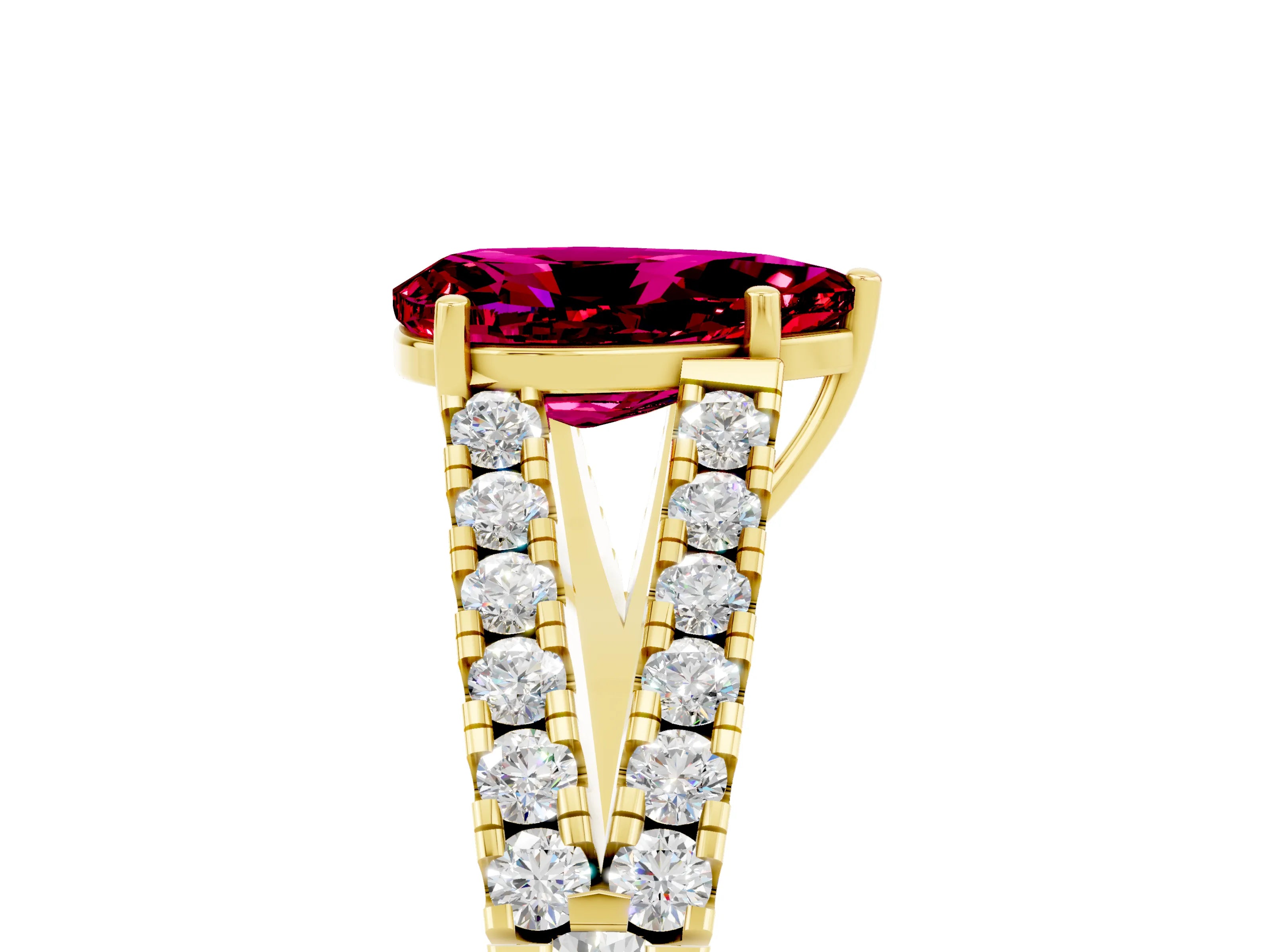Yellow gold Pear Cut Cut Split Shank Pave Diamond Engagement Ring with Four-Prong Setting_5