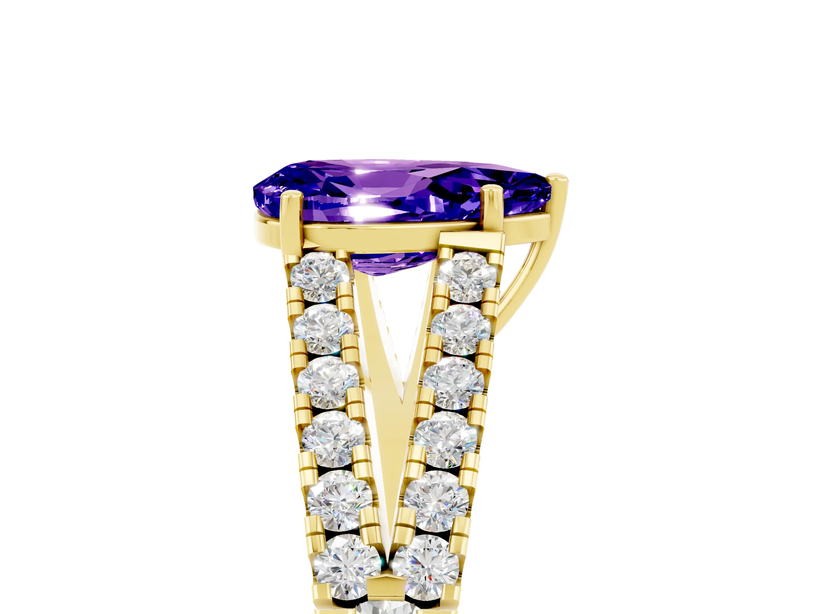 Yellow gold Pear Cut Cut Split Shank Pave Diamond Engagement Ring with Four-Prong Setting_5