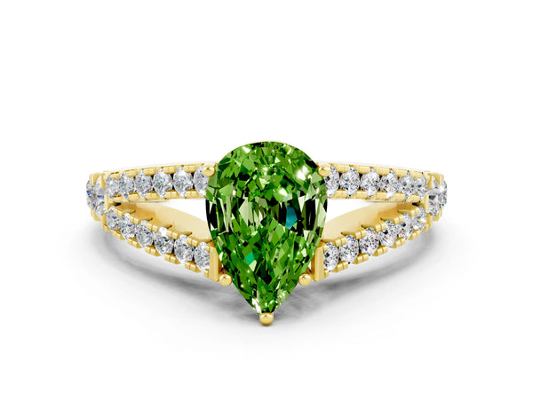 Yellow gold Pear Cut Cut Split Shank Pave Diamond Engagement Ring with Four-Prong Setting
