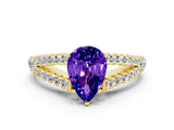 Yellow gold Pear Cut Cut Split Shank Pave Diamond Engagement Ring with Four-Prong Setting