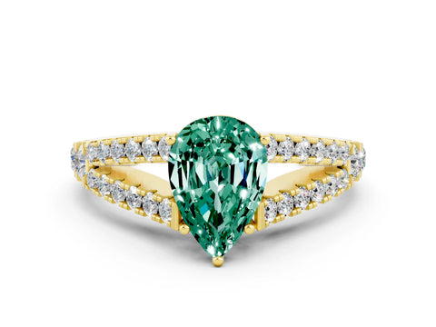 Yellow gold Pear Cut Cut Split Shank Pave Diamond Engagement Ring with Four-Prong Setting