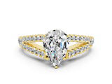 Yellow gold Pear Cut Cut Split Shank Pave Diamond Engagement Ring with Four-Prong Setting