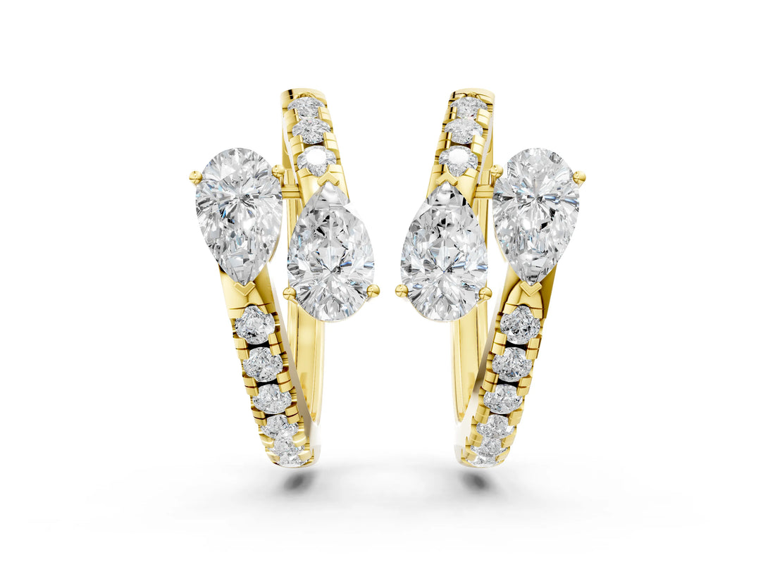 Yellow gold Pear Cut Diamond Bypass Huggie Hoop Earrings_4