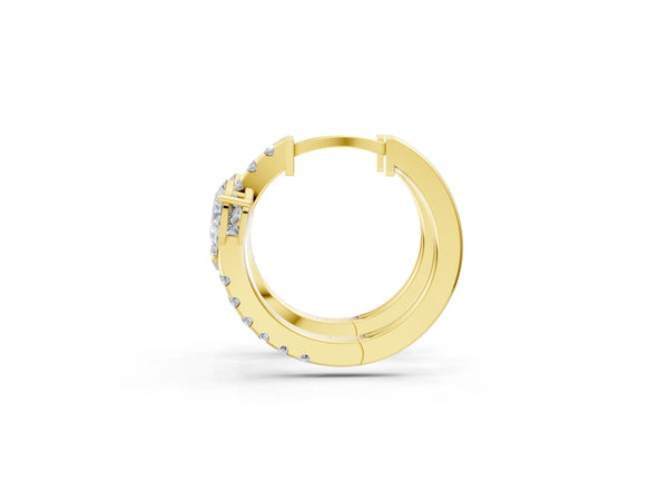 Yellow gold Pear Cut Diamond Bypass Huggie Hoop Earrings
