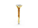 Yellow gold Pear Cut Diamond Cathedral Solitaire Ring with Round with Citrine side stone Pavé Band_26