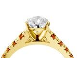 Yellow gold Pear Cut Diamond Cathedral Solitaire Ring with Round with Citrine side stone Pavé Band_28