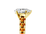 Yellow gold Pear Cut Diamond Cathedral Solitaire Ring with Round with Citrine side stone Pavé Band_29