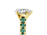 Yellow gold Pear Cut Diamond Cathedral Solitaire Ring with Round with Green Sapphire side stone Pavé Band_28