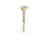 Yellow gold Pear Cut Diamond Cathedral Solitaire Ring with Round with Moissanite side stone Pavé Band_14
