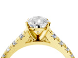 Yellow gold Pear Cut Diamond Cathedral Solitaire Ring with Round with Moissanite side stone Pavé Band_16