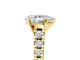 Yellow gold Pear Cut Diamond Cathedral Solitaire Ring with Round with Moissanite side stone Pavé Band_17