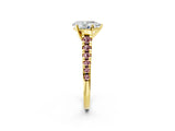 Yellow gold Pear Cut Diamond Cathedral Solitaire Ring with Round with Morganite side stone Pavé Band_14