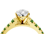 Yellow gold Pear Cut Diamond Cathedral Solitaire Ring with Round with Peridot side stone Pavé Band_4