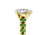 Yellow gold Pear Cut Diamond Cathedral Solitaire Ring with Round with Peridot side stone Pavé Band_5