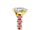 Yellow gold Pear Cut Diamond Cathedral Solitaire Ring with Round with Pink Sapphire side stone Pavé Band_41