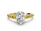 Yellow gold Pear Cut Diamond Cathedral Solitaire Ring with Round with Yellow Sapphire side stone Pavé Band_36
