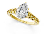 Yellow gold Pear Cut Diamond Cathedral Solitaire Ring with Round with Yellow Sapphire side stone Pavé Band_37