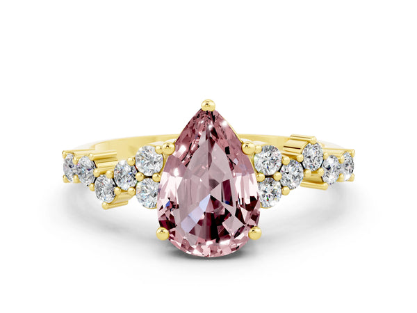 Yellow gold Pear Cut Diamond Cluster Pavé Band with Four-Prong Setting