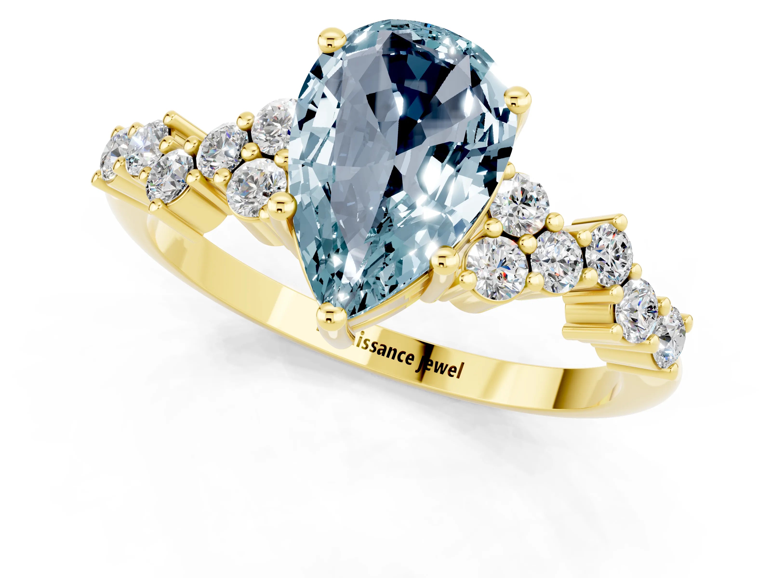 Yellow gold Pear Cut Diamond Cluster Pavé Band with Four-Prong Setting_1