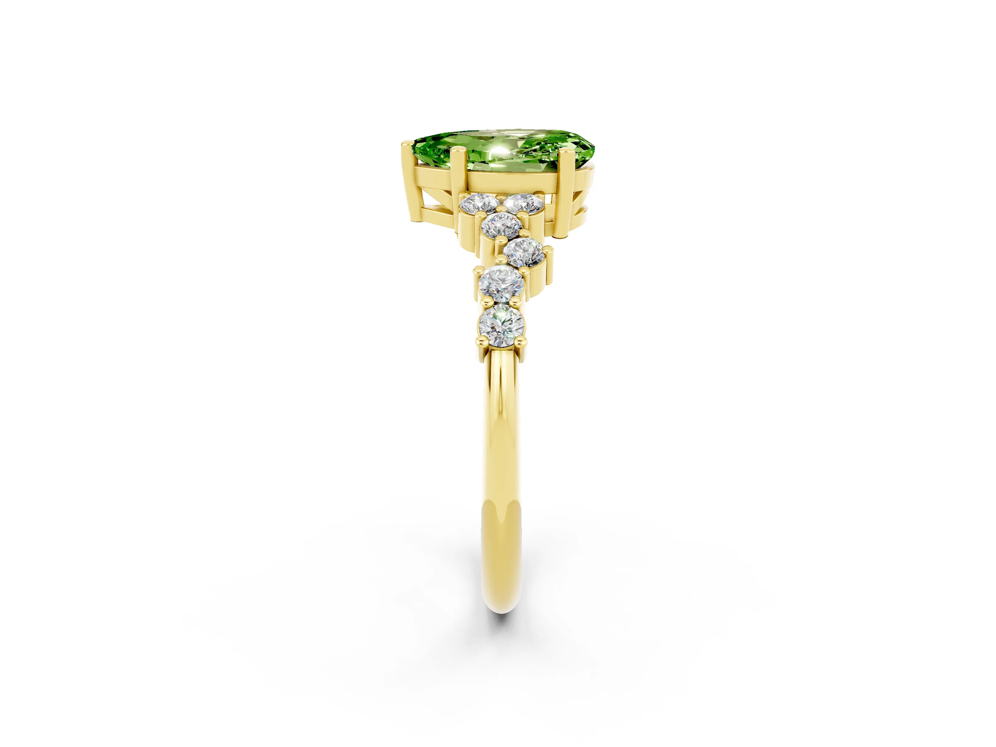 Yellow gold Pear Cut Diamond Cluster Pavé Band with Four-Prong Setting_2