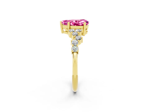 Yellow gold Pear Cut Diamond Cluster Pavé Band with Four-Prong Setting_2