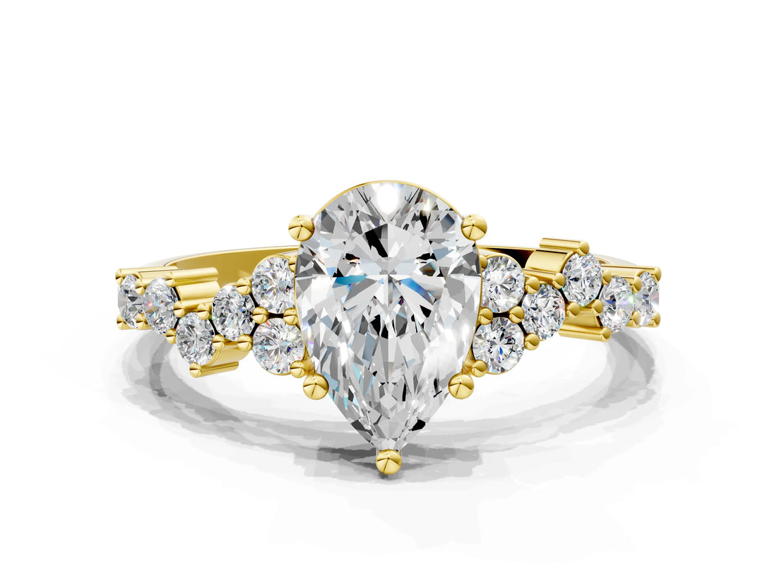 Yellow gold Pear Cut Diamond Cluster Pavé Band with Four-Prong Setting_3